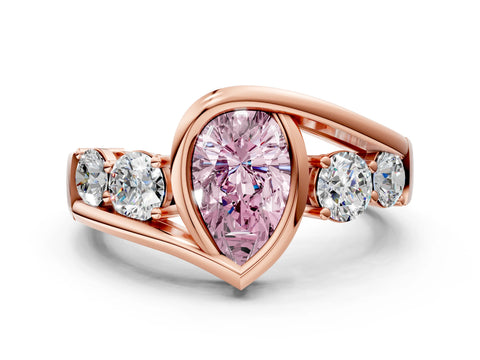 Rose gold Bezel Set Fancy Pink Pear Cut Diamond Split Shank Ring
