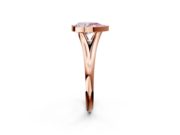 Rose gold Bezel Set Fancy Pink Pear  Cut Solitaire Ring with Tapered Band