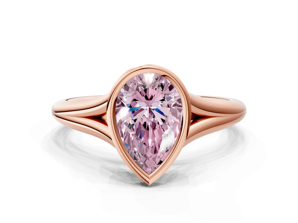 Rose gold Bezel Set Fancy Pink Pear  Cut Solitaire Ring with Tapered Band