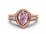 Rose gold Bezel Set Fancy Pink Pear  Diamond Milgrain Pave Engagement Ring_33