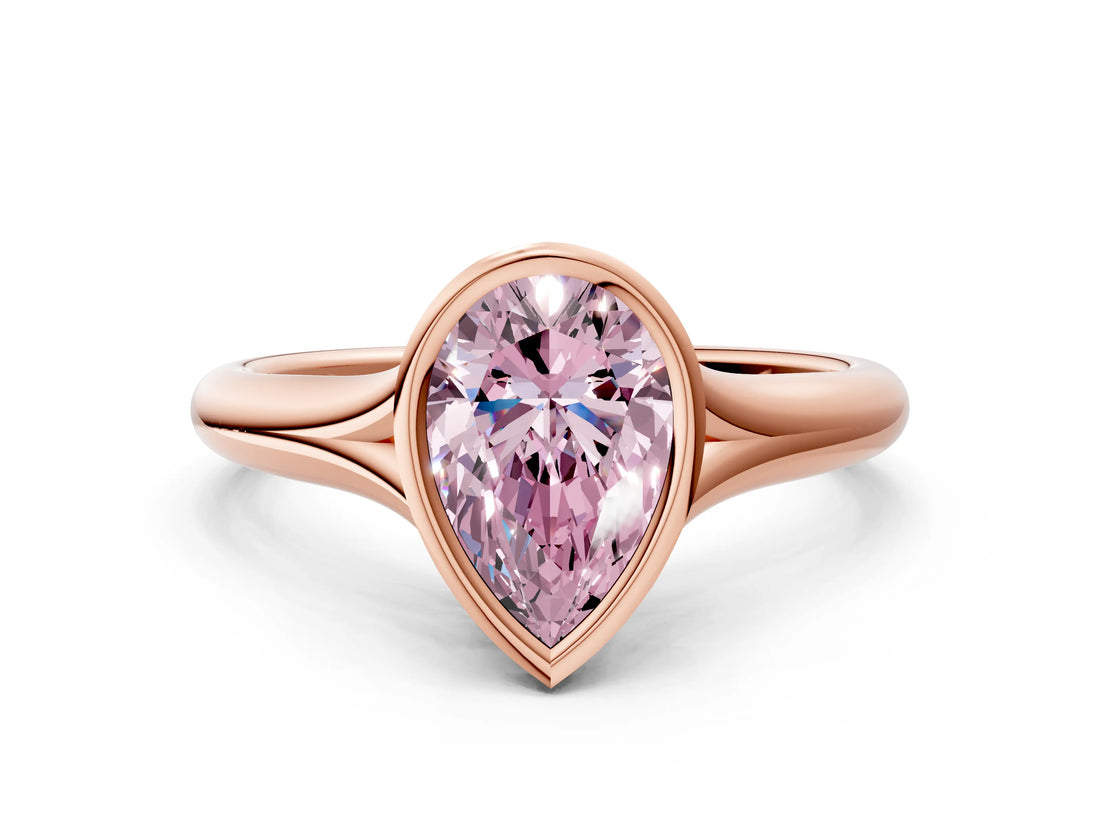 Rose gold Bezel Set Fancy Pink Pear  Solitaire Diamond Ring with Smooth Band 2