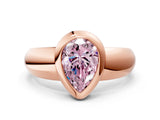 Rose gold Bezel Set Fancy Pink Pear  Solitaire Ring with Wide Band
