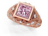 Rose gold Bezel Set Fancy Pink Princess Cut Diamond Milgrain Band Ring_1
