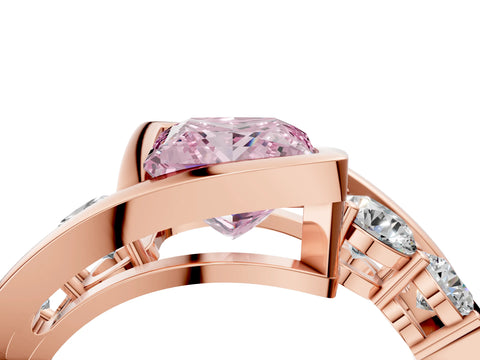 Rose gold Bezel Set Fancy Pink Princess Cut Diamond Split Shank Ring_4