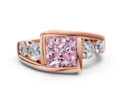 Rose gold Bezel Set Fancy Pink Princess Cut Diamond Split Shank Ring
