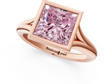 Rose gold Bezel Set Fancy Pink Princess  Solitaire Diamond Ring with Smooth Band 1
