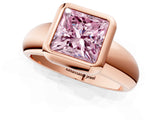 Rose gold Bezel Set Fancy Pink Princess  Solitaire Ring with Wide Band 2