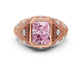 Rose gold Bezel Set Fancy Pink Radiant Cut Diamond Milgrain Band Ring