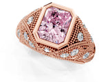 Rose gold Bezel Set Fancy Pink Radiant Cut Diamond Milgrain Band Ring_1