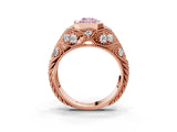 Rose gold Bezel Set Fancy Pink Radiant Cut Diamond Milgrain Band Ring_3