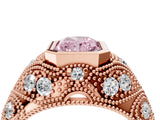 Rose gold Bezel Set Fancy Pink Radiant Cut Diamond Milgrain Band Ring_4