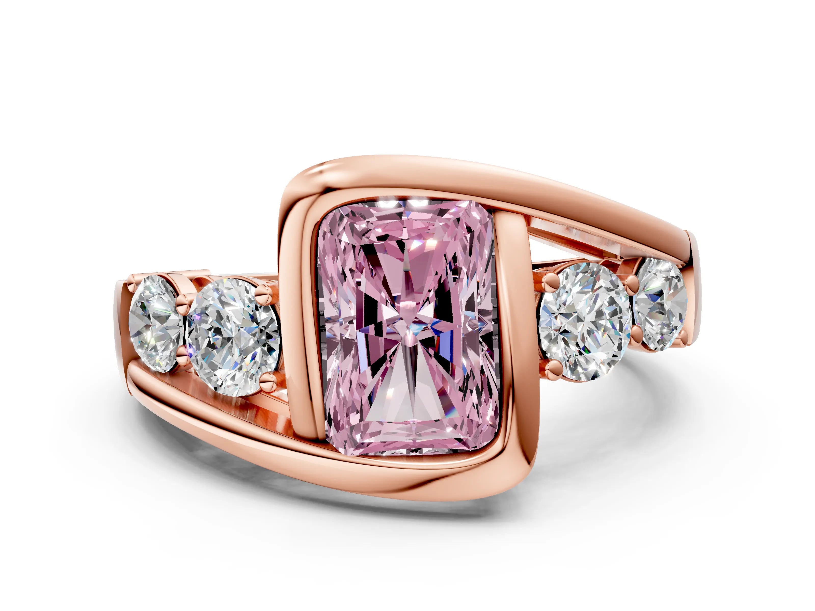 Rose gold Bezel Set Fancy Pink Radiant Cut Diamond Split Shank Ring