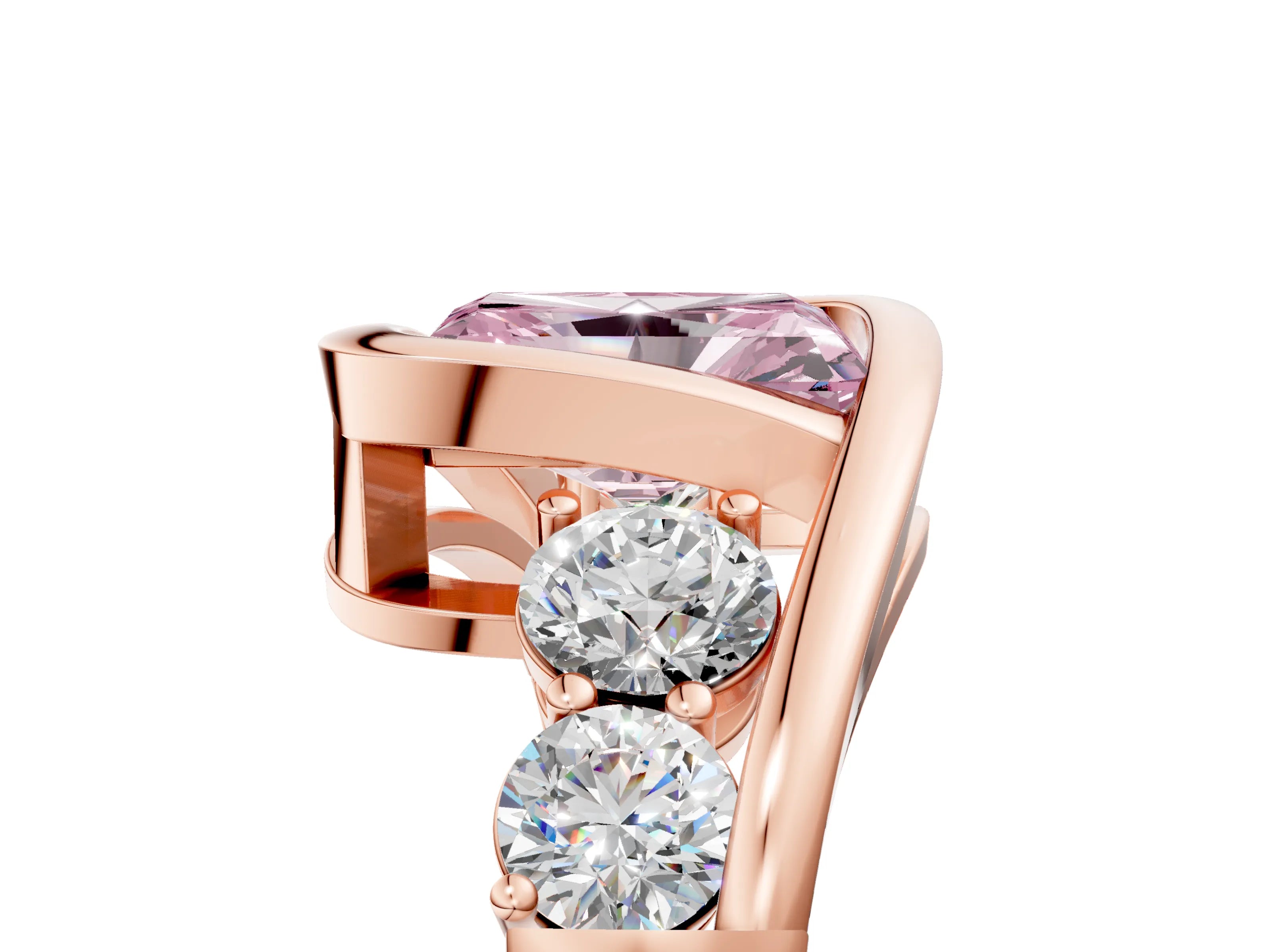 Rose gold Bezel Set Fancy Pink Radiant Cut Diamond Split Shank Ring_5