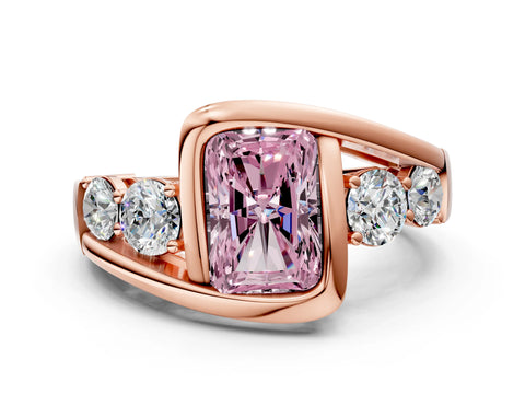 Rose gold Bezel Set Fancy Pink Radiant Cut Diamond Split Shank Ring