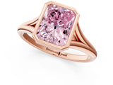 Rose gold Bezel Set Fancy Pink Radiant  Cut Solitaire Ring with Tapered Band 1