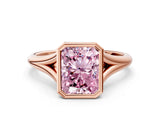Rose gold Bezel Set Fancy Pink Radiant  Cut Solitaire Ring with Tapered Band