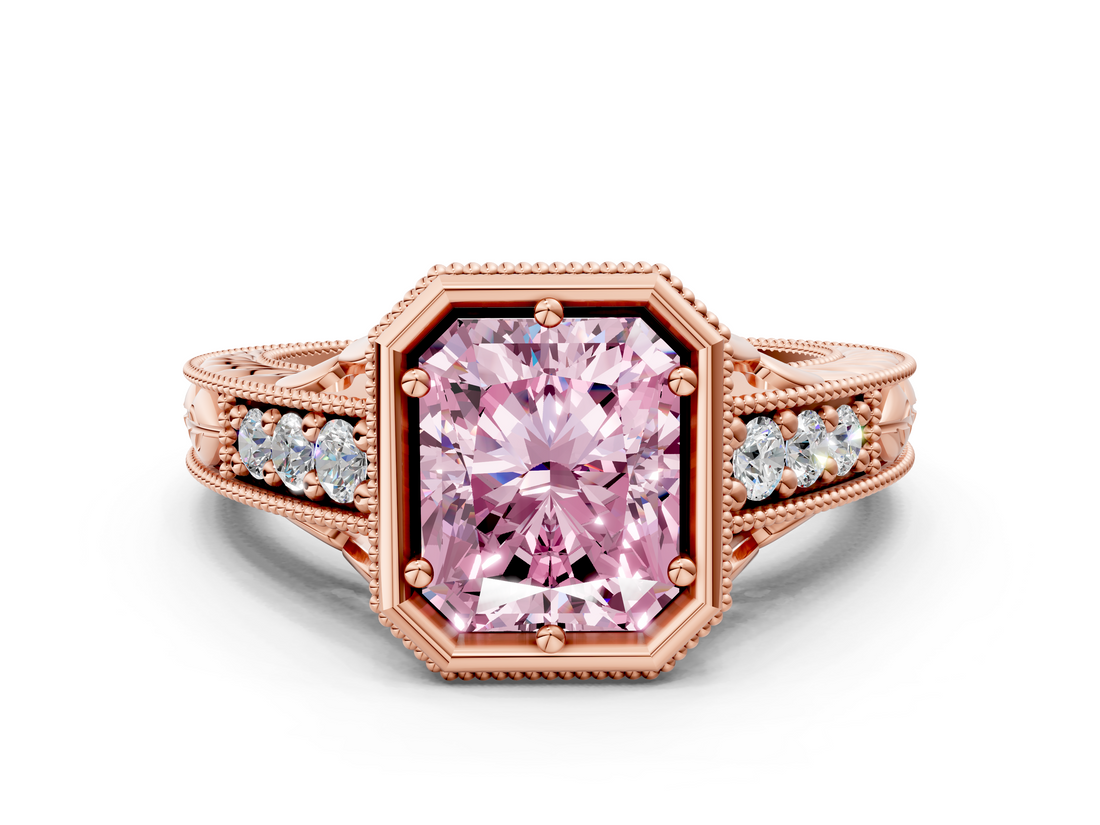 Rose gold Bezel Set Fancy Pink Radiant  Diamond Milgrain Pave Engagement Ring_33