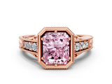Rose gold Bezel Set Fancy Pink Radiant  Diamond Milgrain Pave Engagement Ring_33