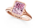 Rose gold Bezel Set Fancy Pink Radiant  Solitaire Diamond Ring with Smooth Band 1