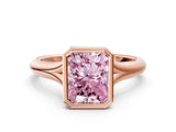 Rose gold Bezel Set Fancy Pink Radiant  Solitaire Diamond Ring with Smooth Band