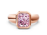 Rose gold Bezel Set Fancy Pink Radiant  Solitaire Ring with Wide Band