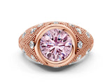 Rose gold Bezel Set Fancy Pink Round Cut Diamond Milgrain Band Ring