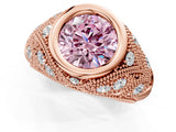 Rose gold Bezel Set Fancy Pink Round Cut Diamond Milgrain Band Ring_1