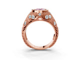 Rose gold Bezel Set Fancy Pink Round Cut Diamond Milgrain Band Ring_3