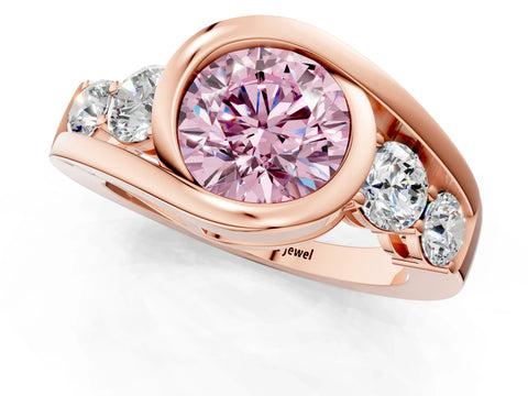 Rose gold Bezel Set Fancy Pink Round Cut Diamond Split Shank Ring_1