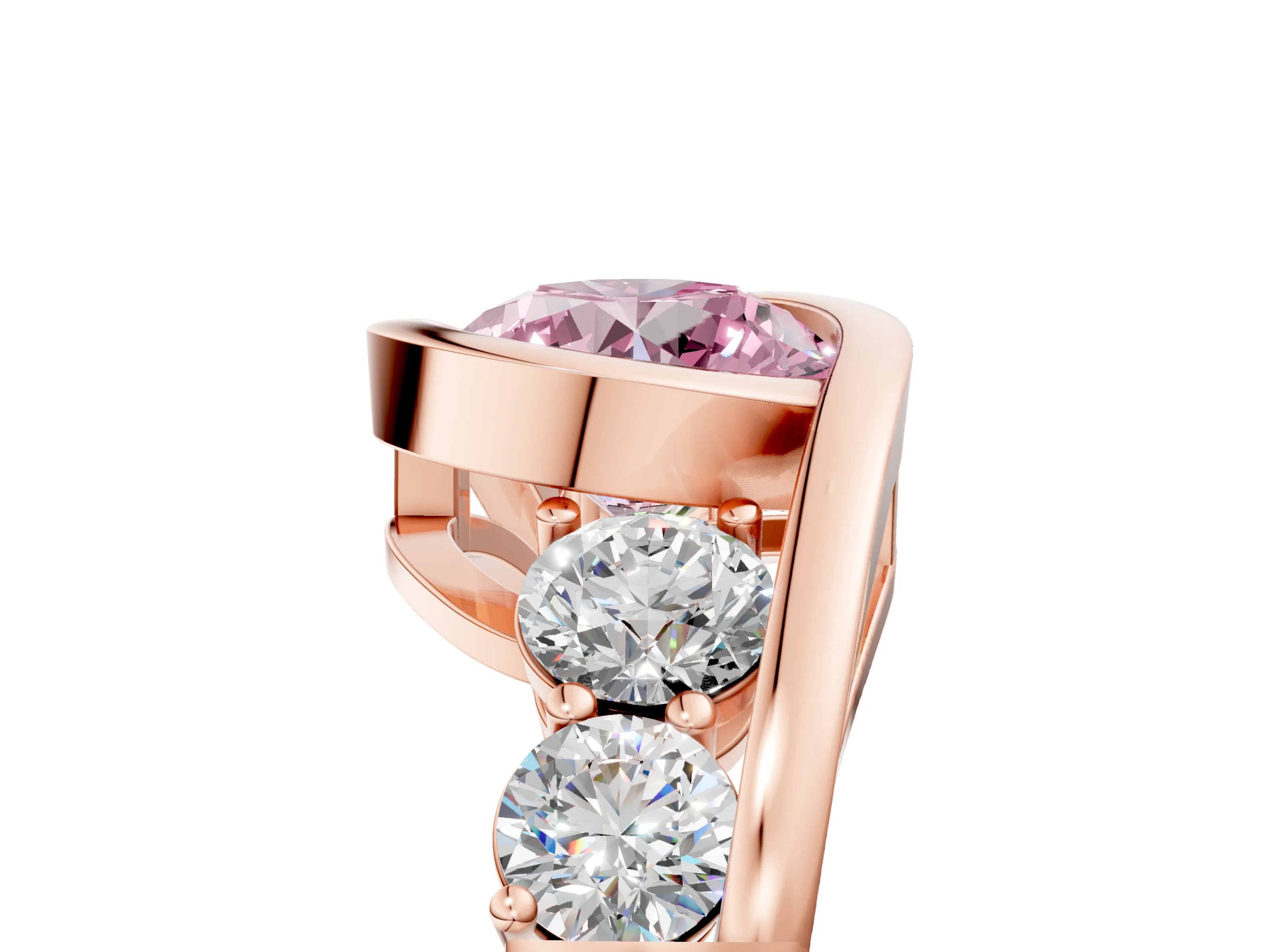Rose gold Bezel Set Fancy Pink Round Cut Diamond Split Shank Ring_5