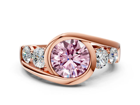 Rose gold Bezel Set Fancy Pink Round Cut Diamond Split Shank Ring