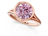 Rose gold Bezel Set Fancy Pink Round  Cut Solitaire Ring with Tapered Band 2