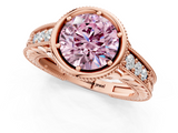 Rose gold Bezel Set Fancy Pink Round  Diamond Milgrain Pave Engagement Ring_1