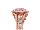 Rose gold Bezel Set Fancy Pink Round  Diamond Milgrain Pave Engagement Ring_5