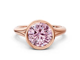 Rose gold Bezel Set Fancy Pink Round  Solitaire Diamond Ring with Smooth Band 1