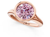 Rose gold Bezel Set Fancy Pink Round  Solitaire Diamond Ring with Smooth Band 2