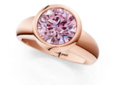 Rose gold Bezel Set Fancy Pink Round  Solitaire Ring with Wide Band 1