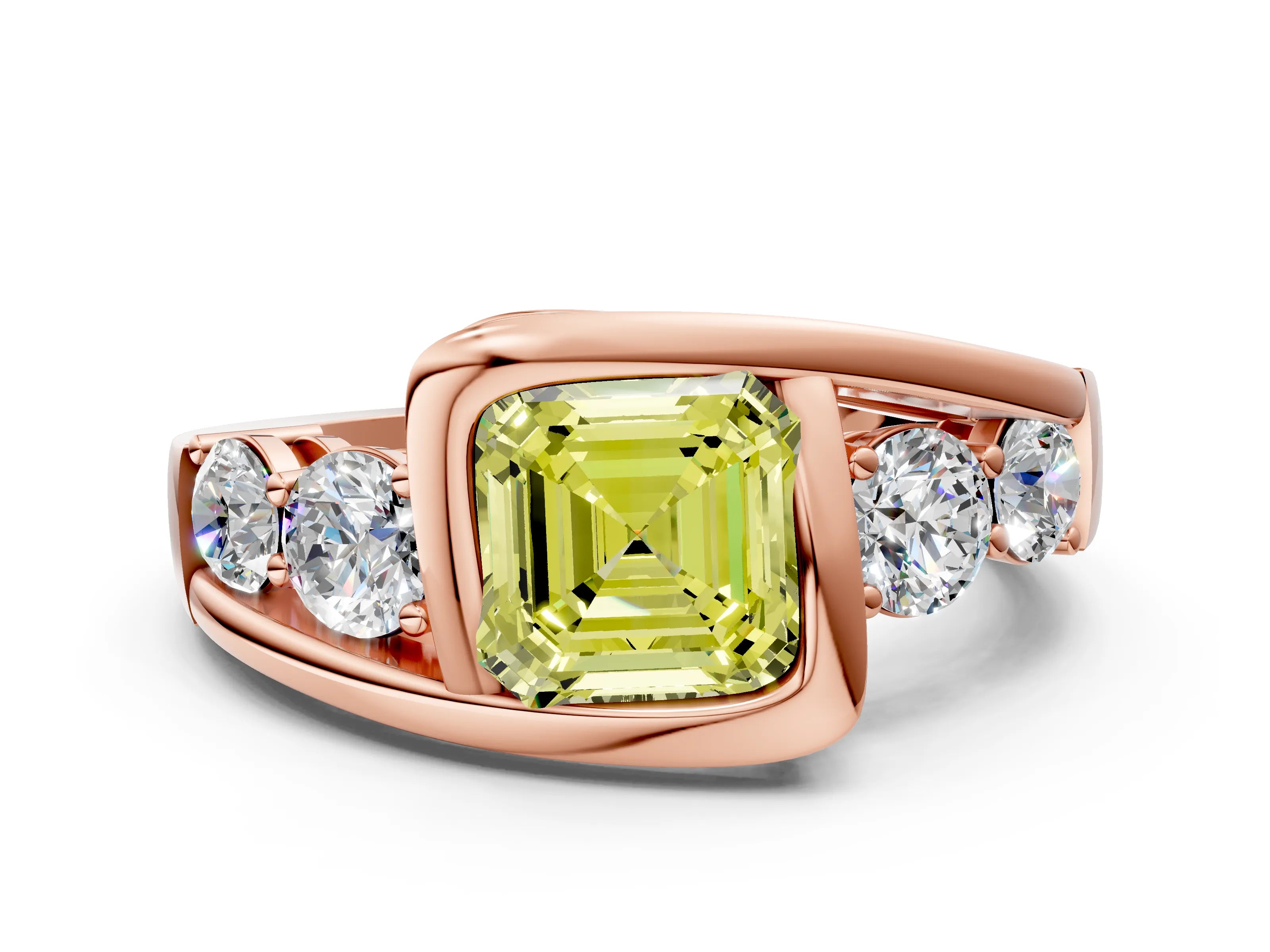 Rose gold Bezel Set Fancy Yellow Asscher Cut Diamond Split Shank Ring