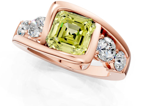 Rose gold Bezel Set Fancy Yellow Asscher Cut Diamond Split Shank Ring_1