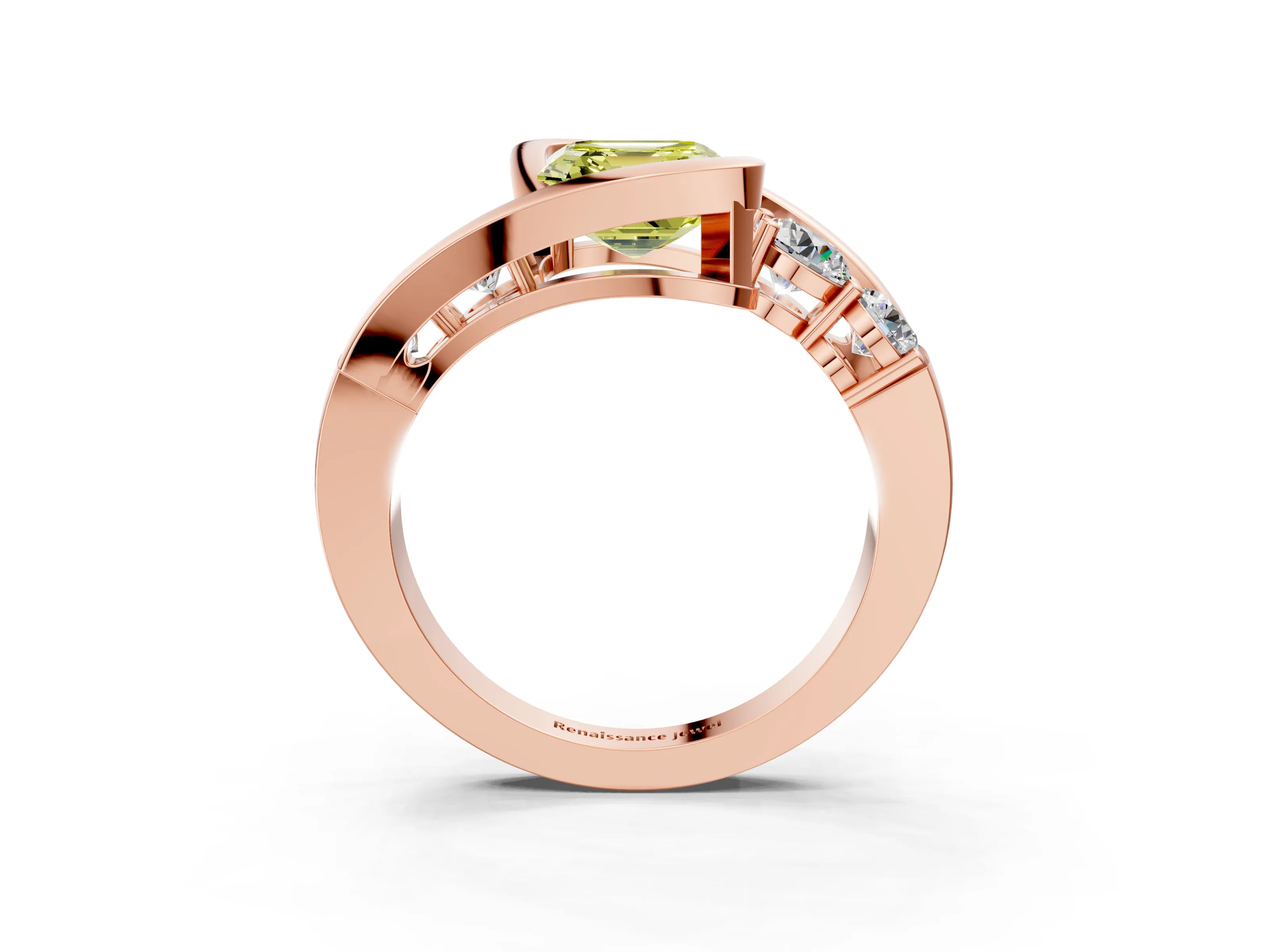 Rose gold Bezel Set Fancy Yellow Asscher Cut Diamond Split Shank Ring_3