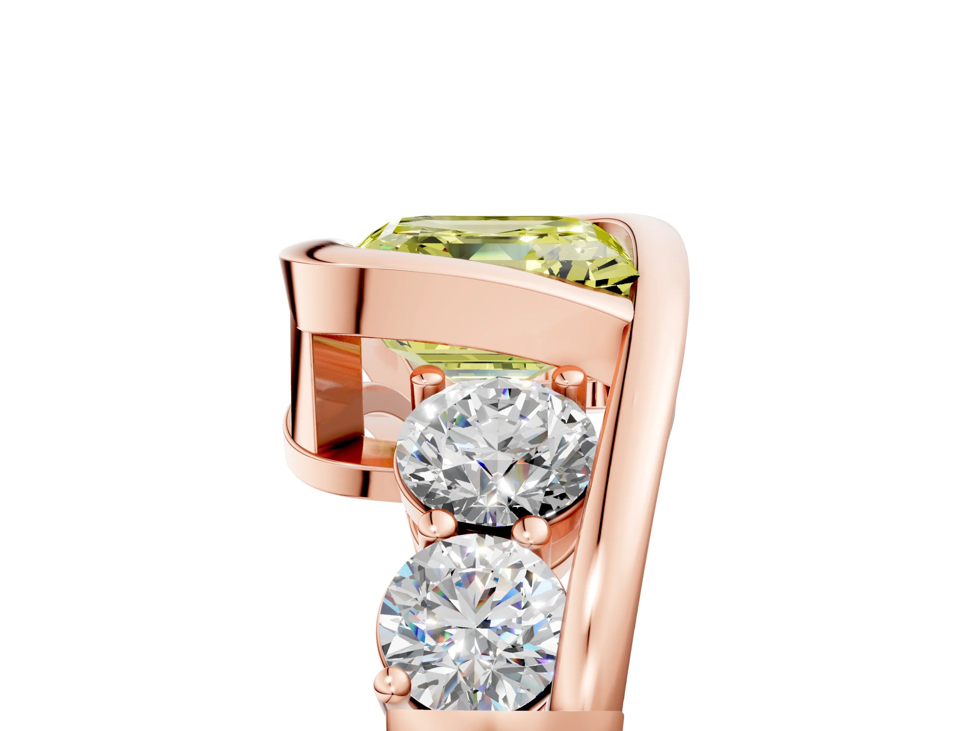 Rose gold Bezel Set Fancy Yellow Asscher Cut Diamond Split Shank Ring_5