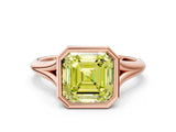 Rose gold Bezel Set Fancy Yellow Asscher  Cut Solitaire Ring with Tapered Band 1