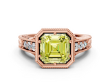 Rose gold Bezel Set Fancy Yellow Asscher  Diamond Milgrain Pave Engagement Ring_17