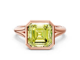 Rose gold Bezel Set Fancy Yellow Asscher  Solitaire Diamond Ring with Smooth Band 2