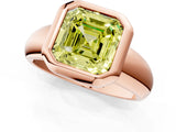 Rose gold Bezel Set Fancy Yellow Asscher  Solitaire Ring with Wide Band 1