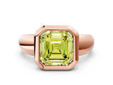 Rose gold Bezel Set Fancy Yellow Asscher  Solitaire Ring with Wide Band