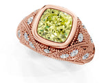 Rose gold Bezel Set Fancy Yellow Cushion Cut Diamond Milgrain Band Ring_1