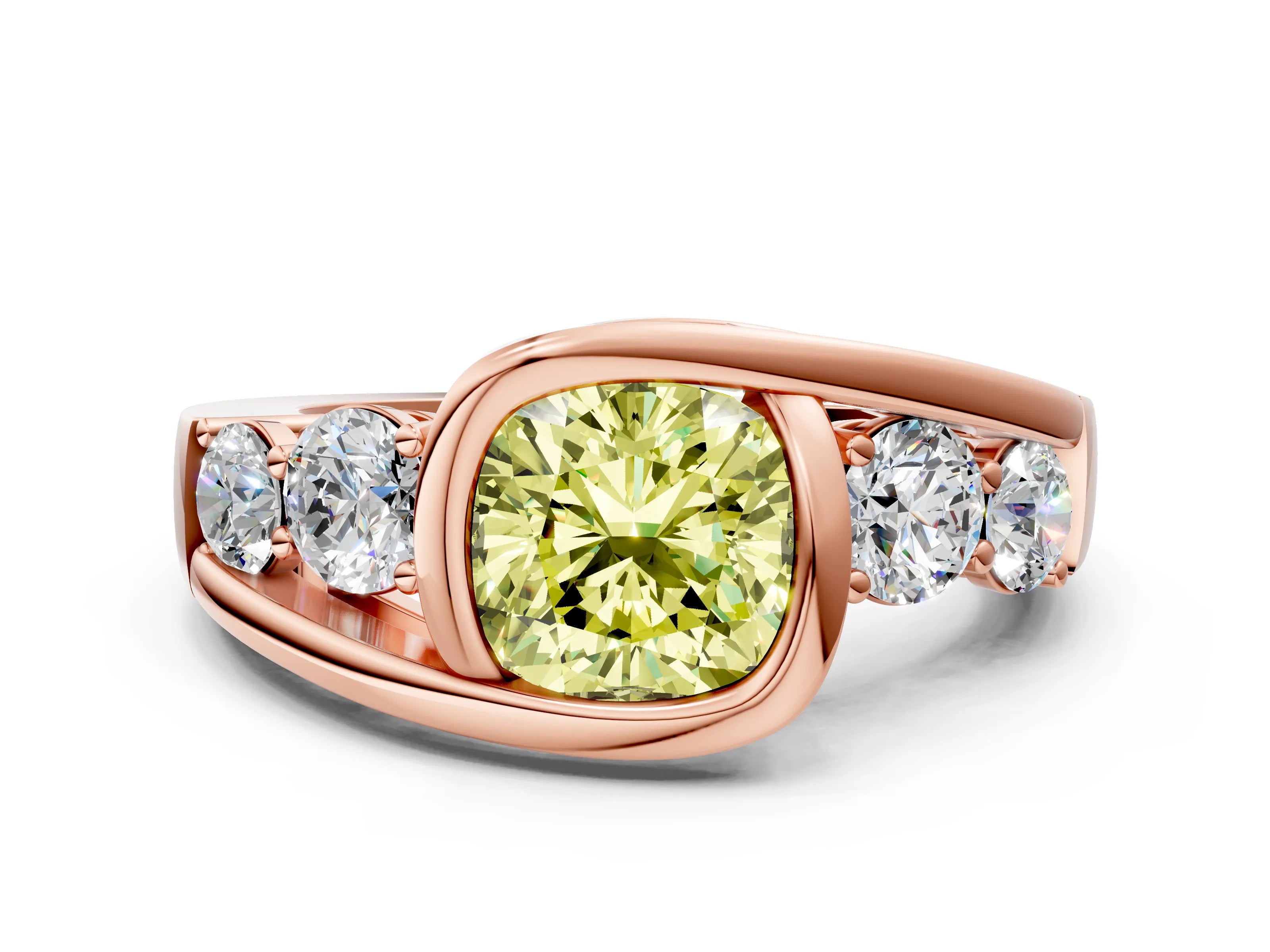 Rose gold Bezel Set Fancy Yellow Cushion Cut Diamond Split Shank Ring