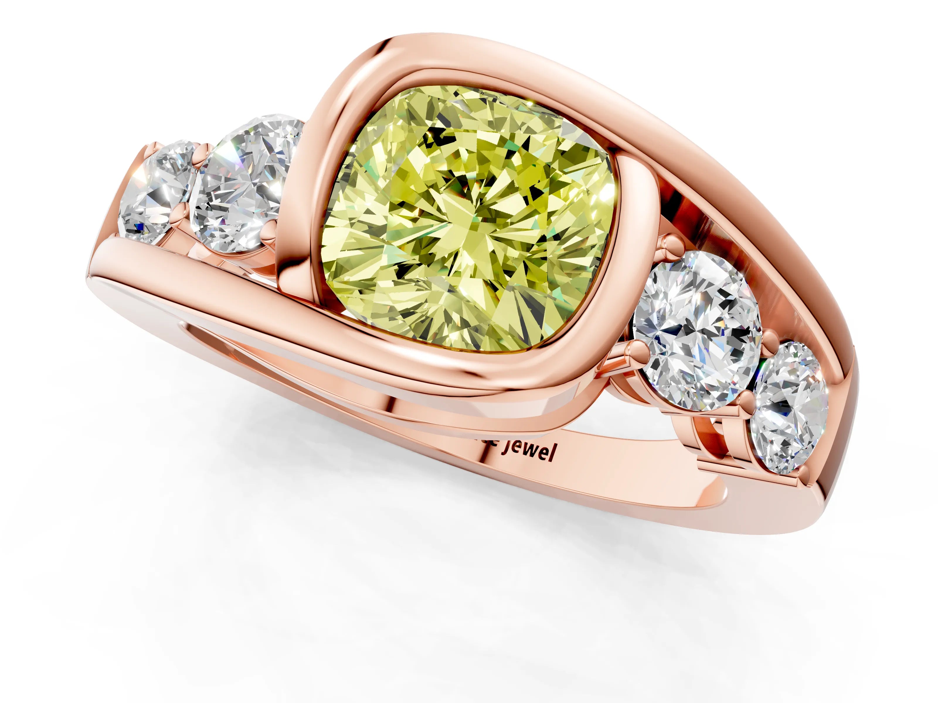 Rose gold Bezel Set Fancy Yellow Cushion Cut Diamond Split Shank Ring_1