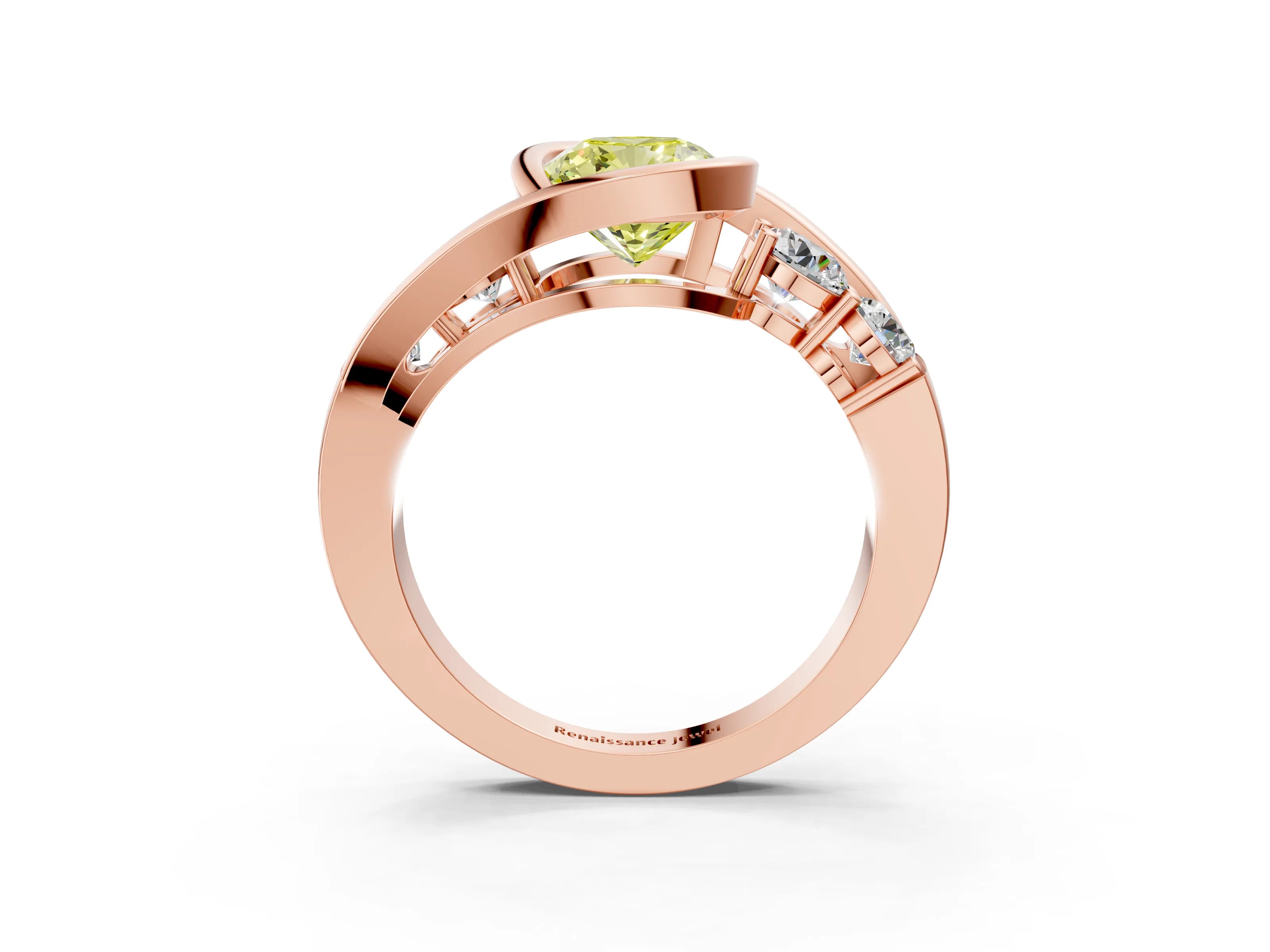 Rose gold Bezel Set Fancy Yellow Cushion Cut Diamond Split Shank Ring_3